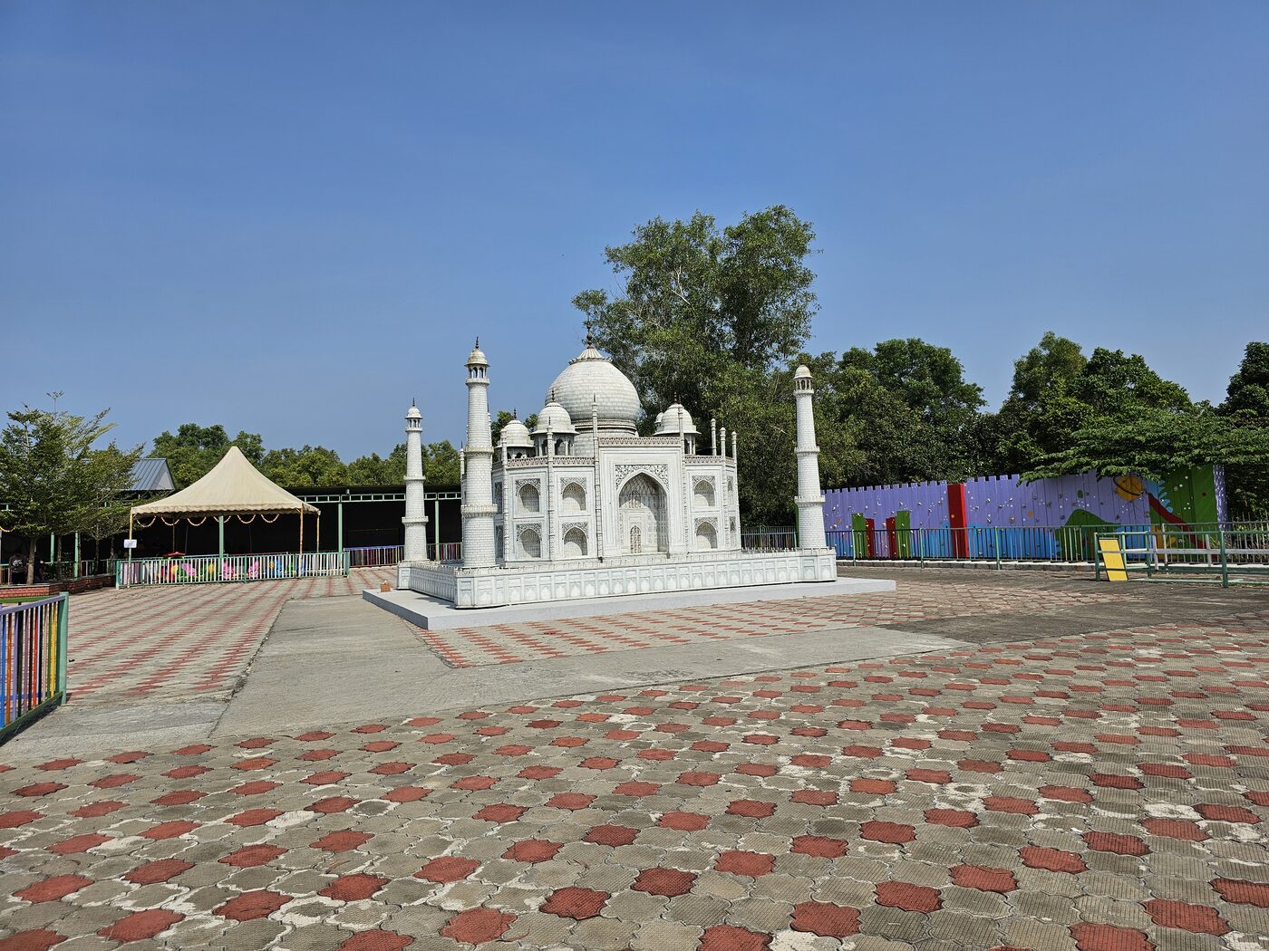 The Taj Mahal replica on the park grounds